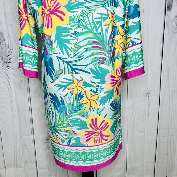 Beach Break Shift Dress Women’s Size Large Bright Colorful 3/4 Sleeve Stretch - Picture 10 of 12